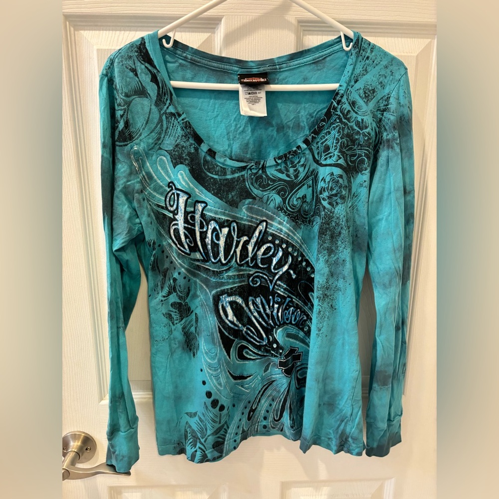 Harley-Davidson Teal Long Sleeve Graphic‎ Tee